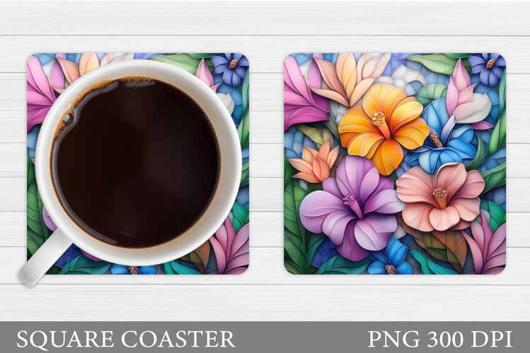 Tropical Flowers Coaster. Summer Square Coaster Design