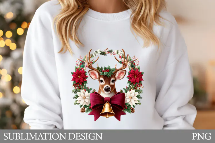 Christmas Deer Sublimation. Christmas Reindeer T-Shirt