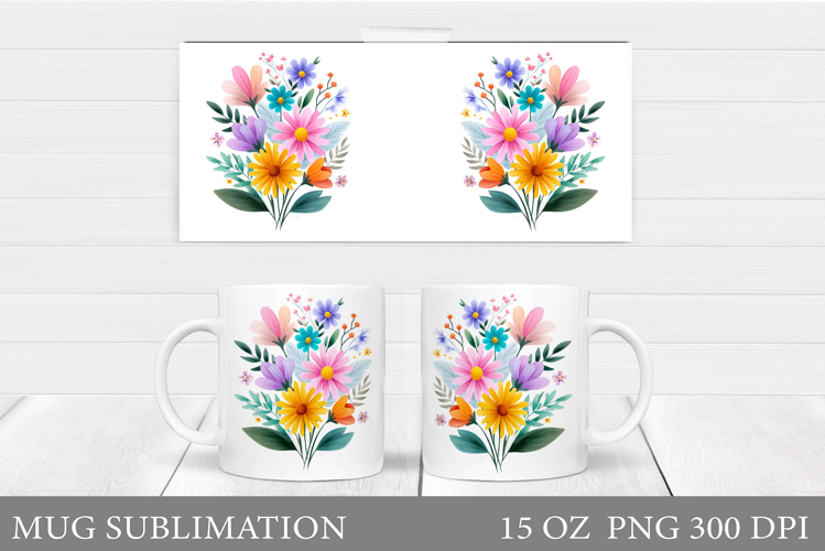 Flowers Mug Sublimation. Floral Mug Wrap Design