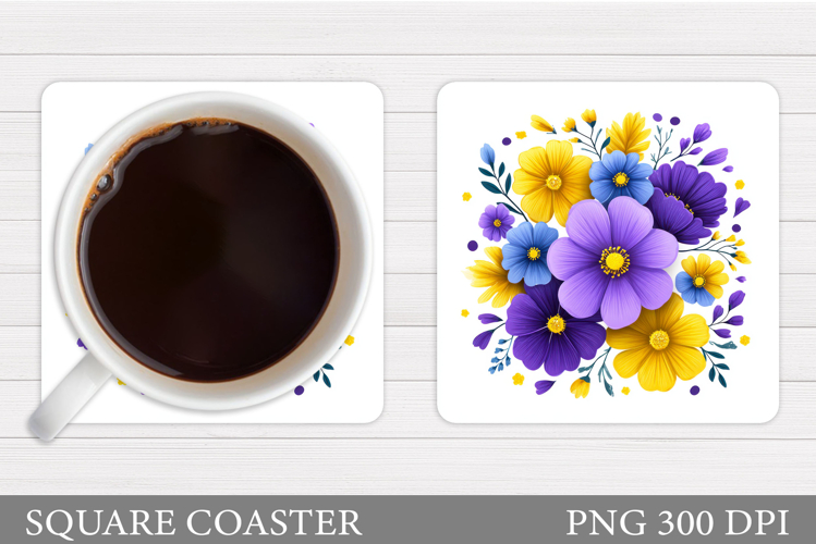 Flowers Coaster Sublimation. Floral Coaster Design