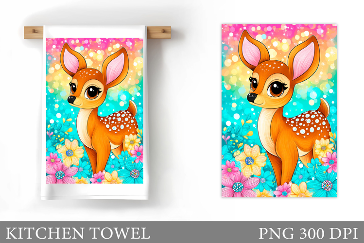 Cute Deer Kitchen Towel. Deer Flowers Kitchen Towel Design