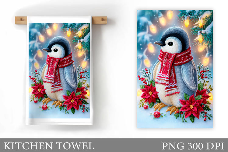 Christmas Penguin Kitchen Towel. Christmas Kitchen Towel