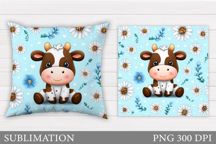 Cute Cow Pillow Design. Cute Cow Sublimation example image 1