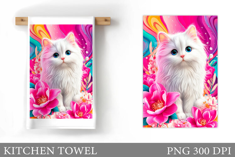 Cat Kitchen Towel Design. Cute Cat Sublimation example image 1