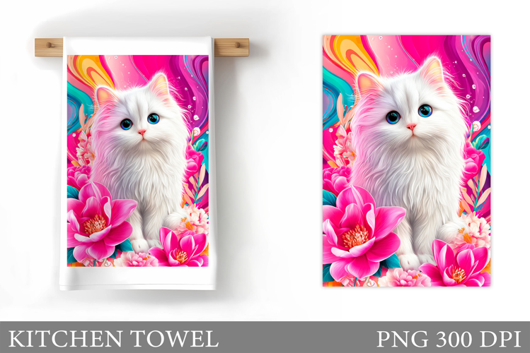 Cat Kitchen Towel Design. Cute Cat Sublimation