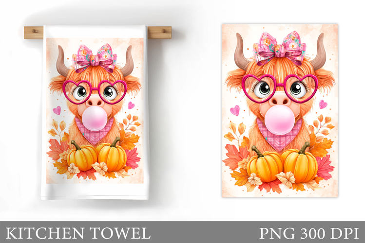 Fall Cow Kitchen Towel. Fall Kitchen Towel Sublimation