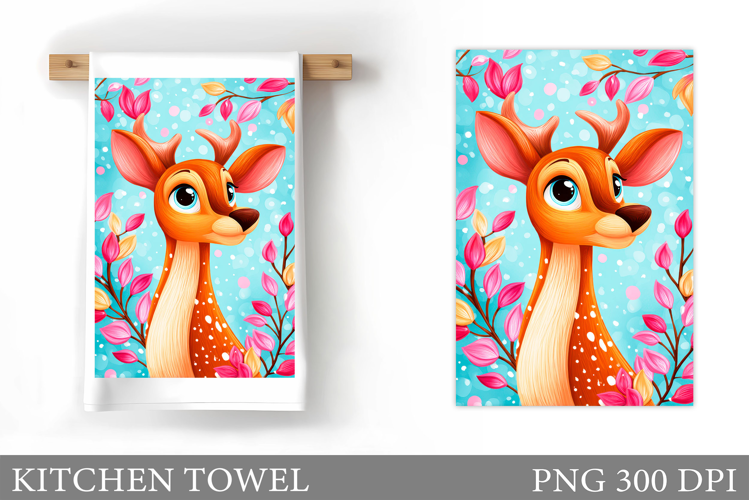 Deer Kitchen Towel. Deer Flowers Kitchen Towel Design
