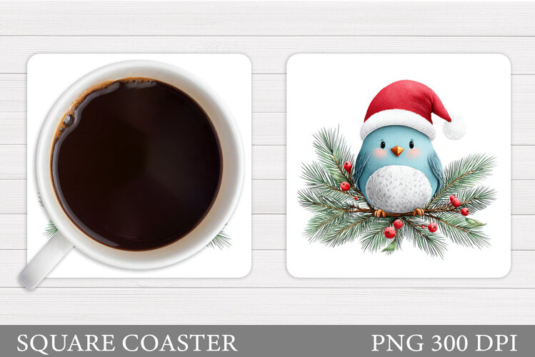 Christmas Bird Coaster Sublimation. Christmas Coaster Design example image 1