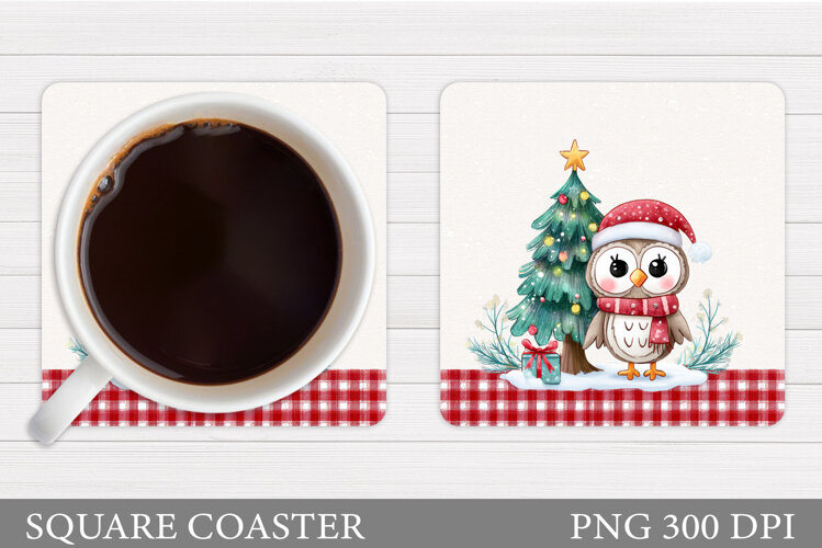 Christmas Owl Coaster Design. Christmas Coaster Sublimation example image 1