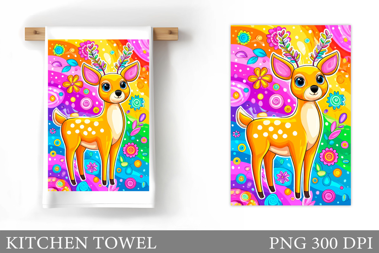 Cute Deer Kitchen Towel. Deer Flowers Kitchen Towel Design