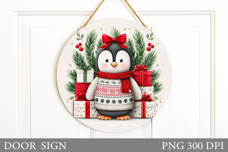 Christmas Penguin Door Sign. Christmas Door Sign Sublimation