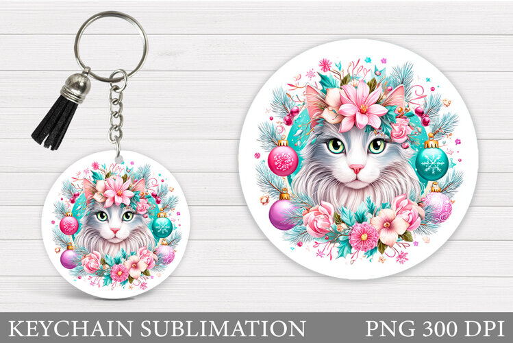 Christmas Cat Keychain. Christmas Keychain Sublimation example image 1