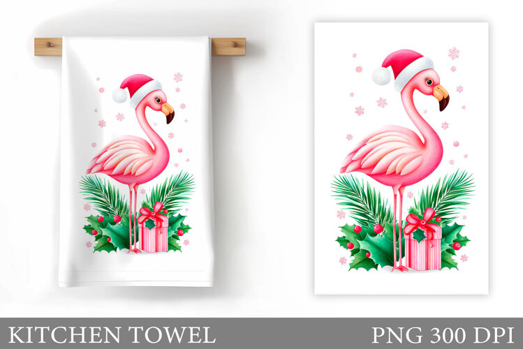 Christmas Flamingo Kitchen Towel. Christmas Kitchen Towel example image 1