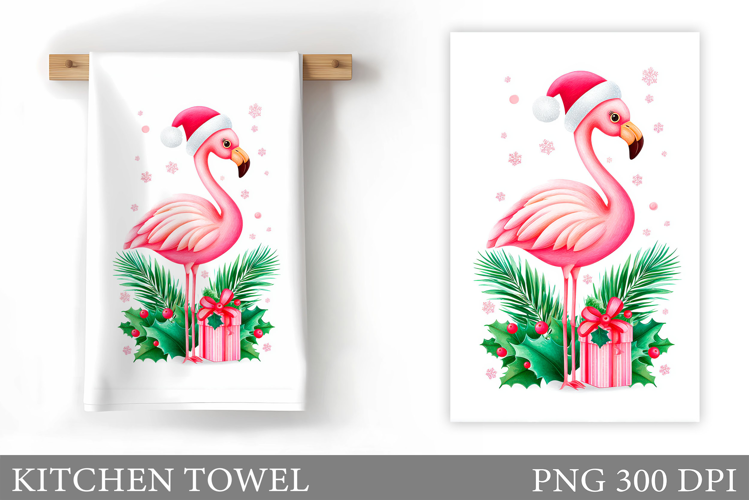 Christmas Flamingo Kitchen Towel. Christmas Kitchen Towel