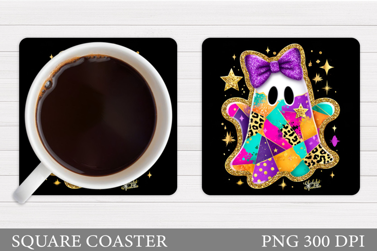 Cute Ghost Coaster Design. Cute Halloween Sublimation