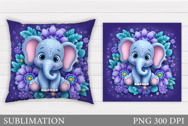 Cute Elephant Pillow Design. Elephant Flowers Pillow