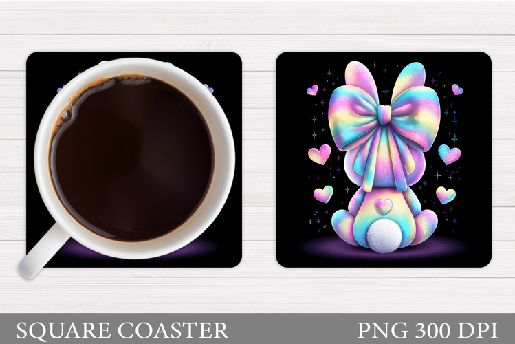 Iridescent Bunny Coaster Design. Cute Bunny Sublimation