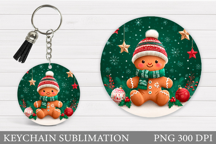 Cute Gingerbread Keychain. Christmas Keychain Sublimation