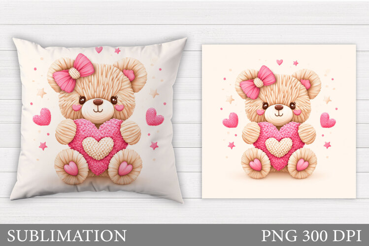 Crochet Valentines Bear Pillow. Valentine Pillow Sublimation example image 1