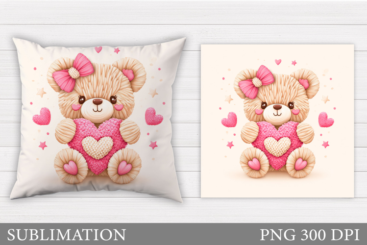 Crochet Valentines Bear Pillow. Valentine Pillow Sublimation