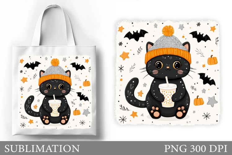 Halloween Cat Sublimation. Halloween Cat Tote Bag Design