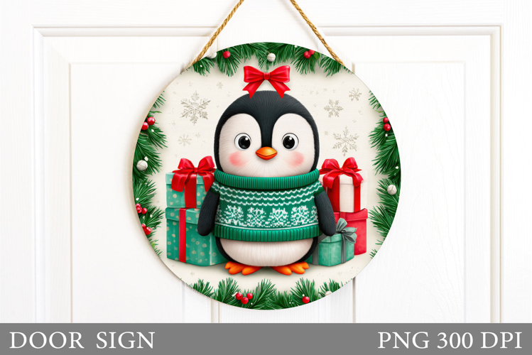 Christmas Penguin Door Sign. Christmas Door Sign Design