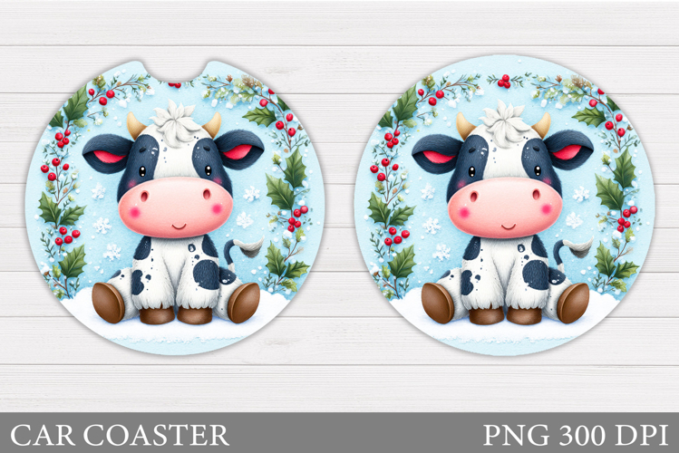 Christmas Cow Car Coaster. Christmas Car Coaster Sublimation