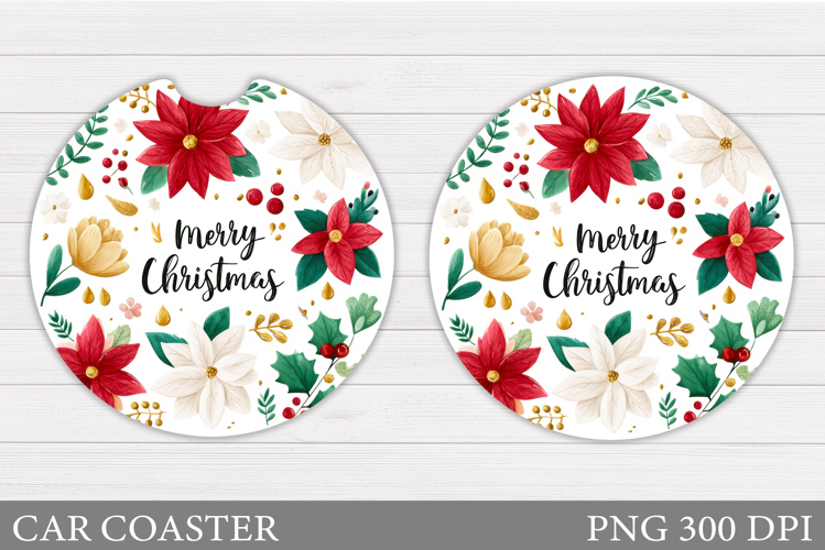 Poinsettia Car Coaster Design. Christmas Car Coaster