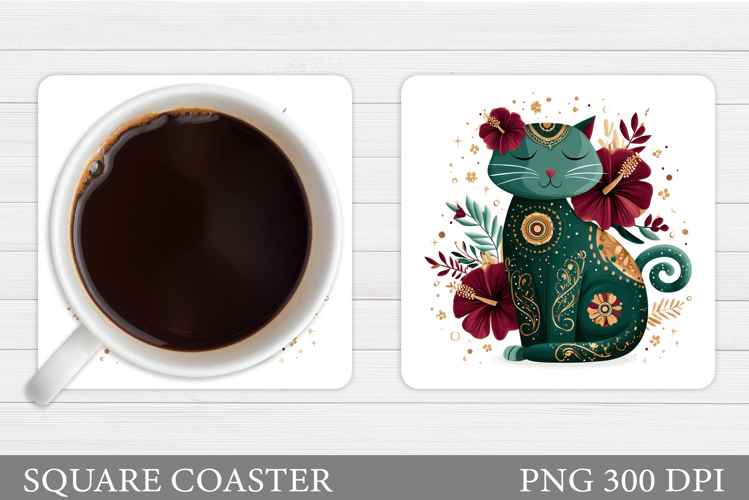Cat Coaster Design. Cute Cat Sublimation