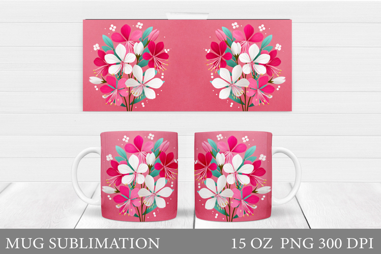 Flowers Mug Sublimation. Floral Mug Wrap Design
