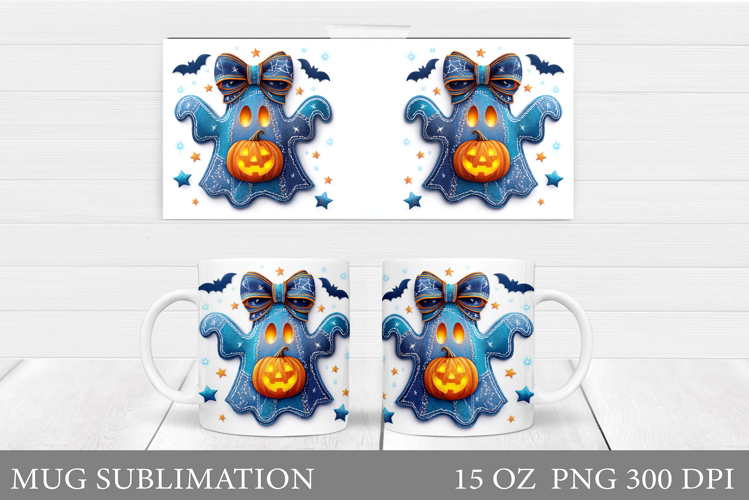 Denim Ghost Mug Sublimation. Halloween Mug Design