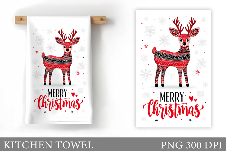 Reindeer Kitchen Towel. Christmas Kitchen Towel Design