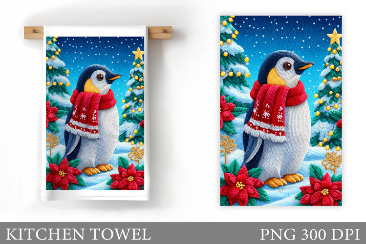 Christmas Penguin Kitchen Towel. Christmas Kitchen Towel