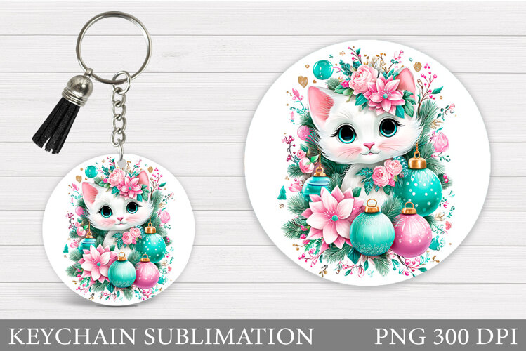Christmas Cat Keychain. Christmas Keychain Sublimation example image 1