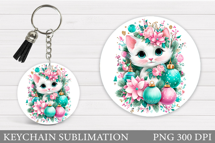 Christmas Cat Keychain. Christmas Keychain Sublimation