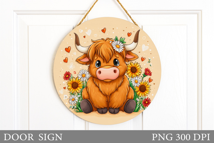 Cute Cow Door Sign Design. Cow Flowers Door Sign Sublimation