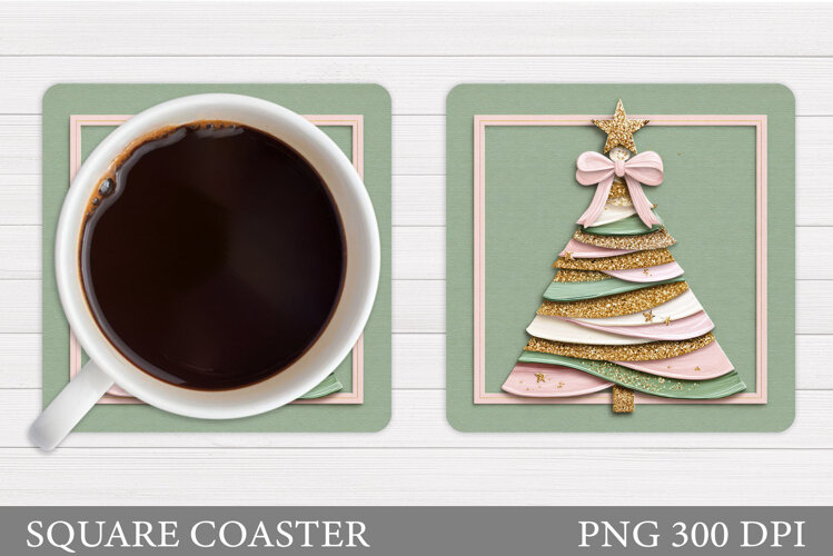 Christmas Tree Coaster Design. Christmas Coaster Sublimation example image 1