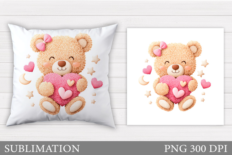 Crochet Valentines Bear Pillow. Valentine Pillow Sublimation