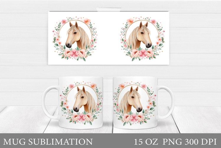 Horse Mug Wrap Sublimation. Horse Flowers Mug Wrap Design