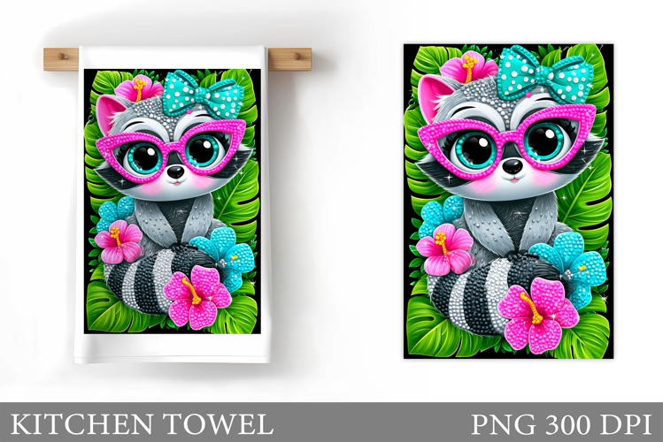 Raccoon Kitchen Towel Design. Cute Raccoon Sublimation