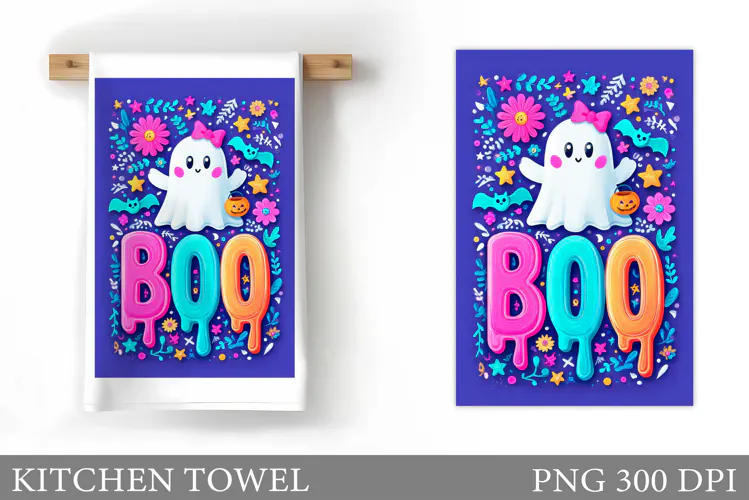 Boo Ghost Kitchen Towel Design. Halloween Kitchen Towel
