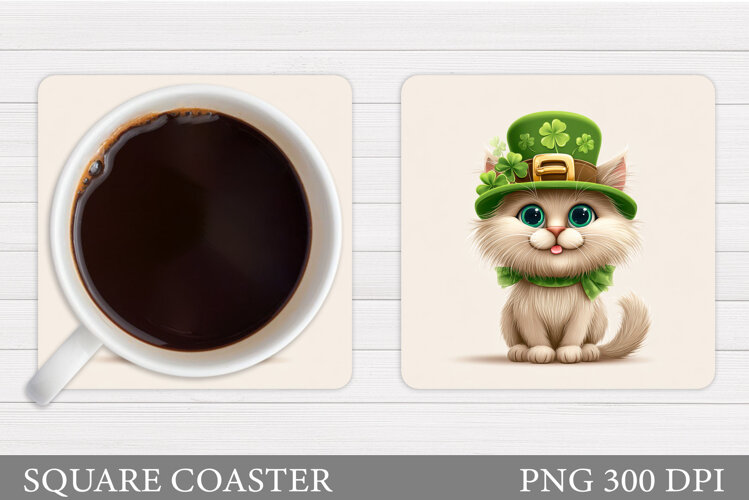 St Patrick Cat Coaster. St Patrick Coaster Sublimation example image 1