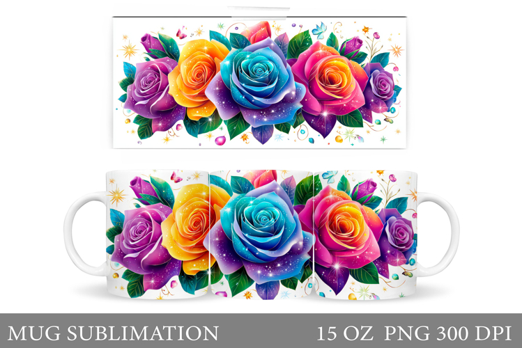 Roses Mug Sublimation. Flowers Mug Wrap Design