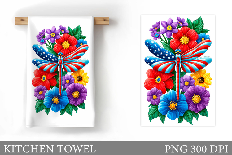 Patriotic Dragonfly Kitchen Towel. Patriotic Kitchen Towel