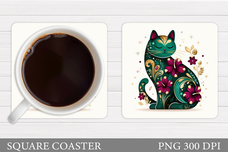 Cat Coaster Design. Cute Cat Sublimation example image 1