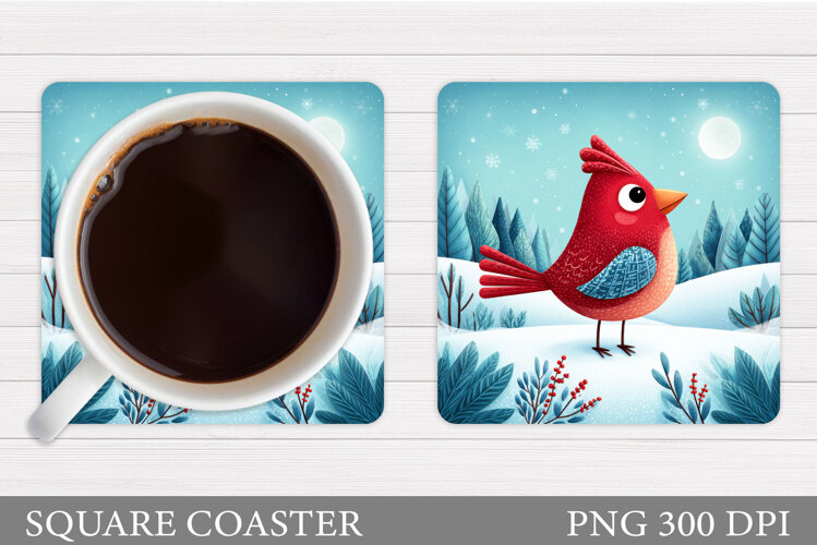 Cardinal Coaster Sublimation. Christmas Coaster Design example image 1