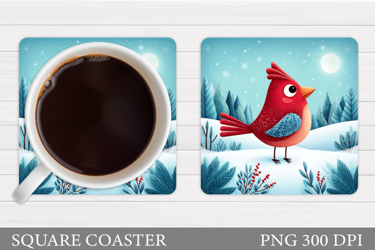Cardinal Coaster Sublimation. Christmas Coaster Design