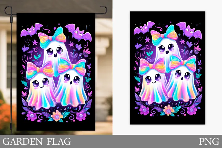 Ghost Garden Flag Sublimation. Halloween Garden Flag Design