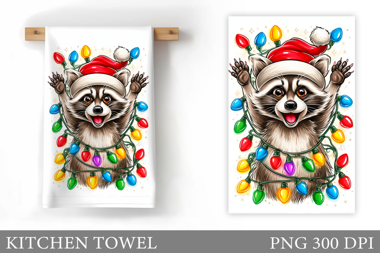 Christmas Raccoon Kitchen Towel. Christmas Kitchen Towel