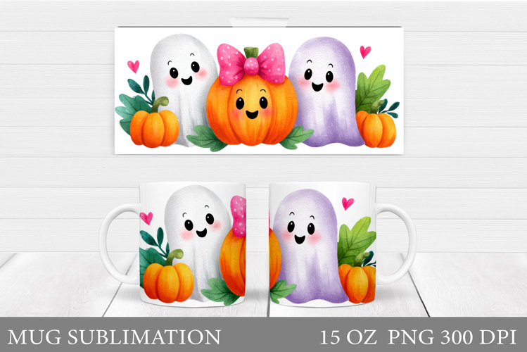 Cute Ghost Mug Design. Halloween Mug Sublimation